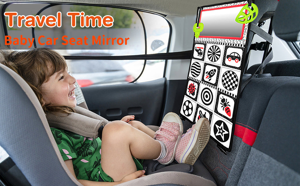 Playful Tummy Time Mirror Toy with Teethers - Delightful High-Contrast Newborn Baby Entertainment for Infants