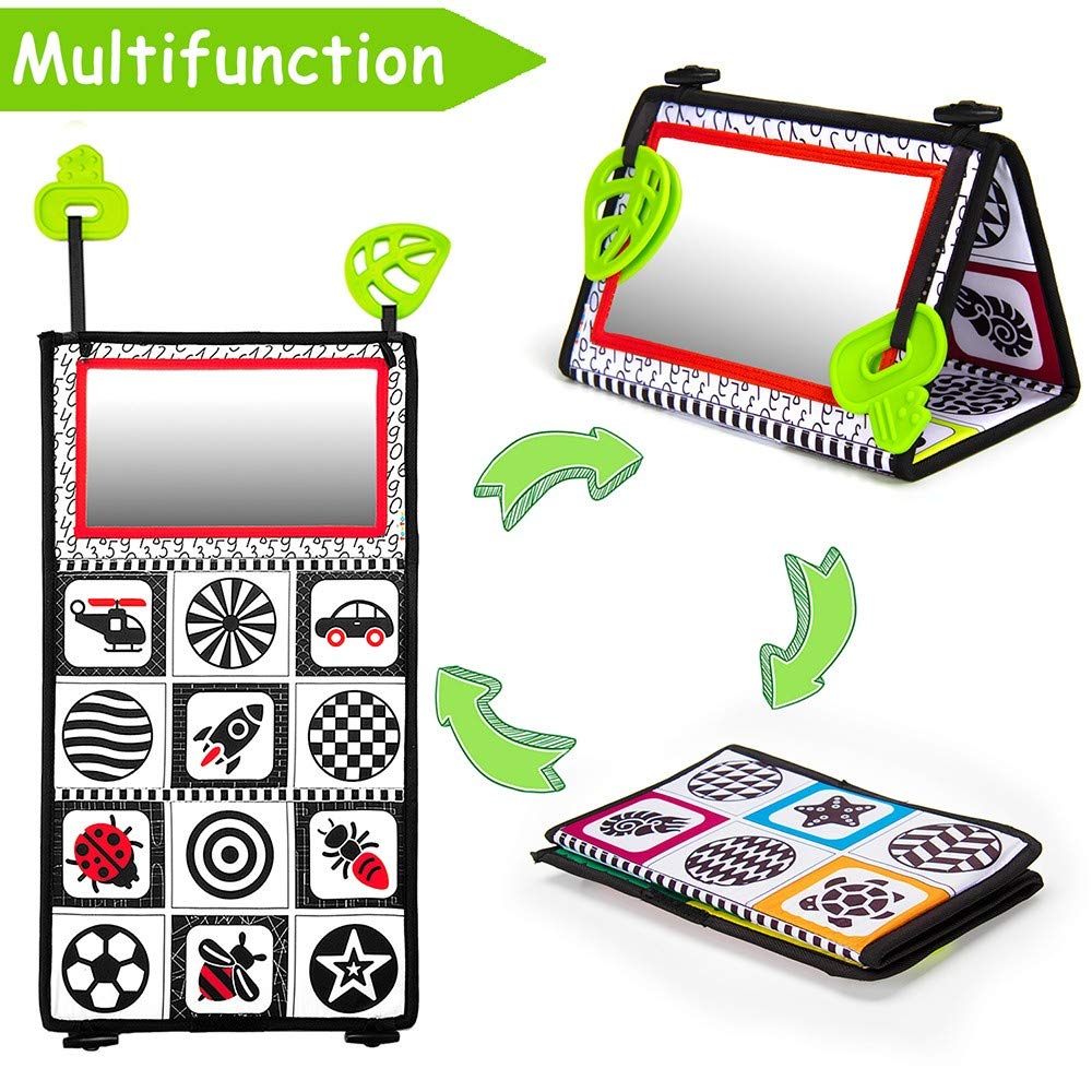 Playful Tummy Time Mirror Toy with Teethers - Delightful High-Contrast Newborn Baby Entertainment for Infants