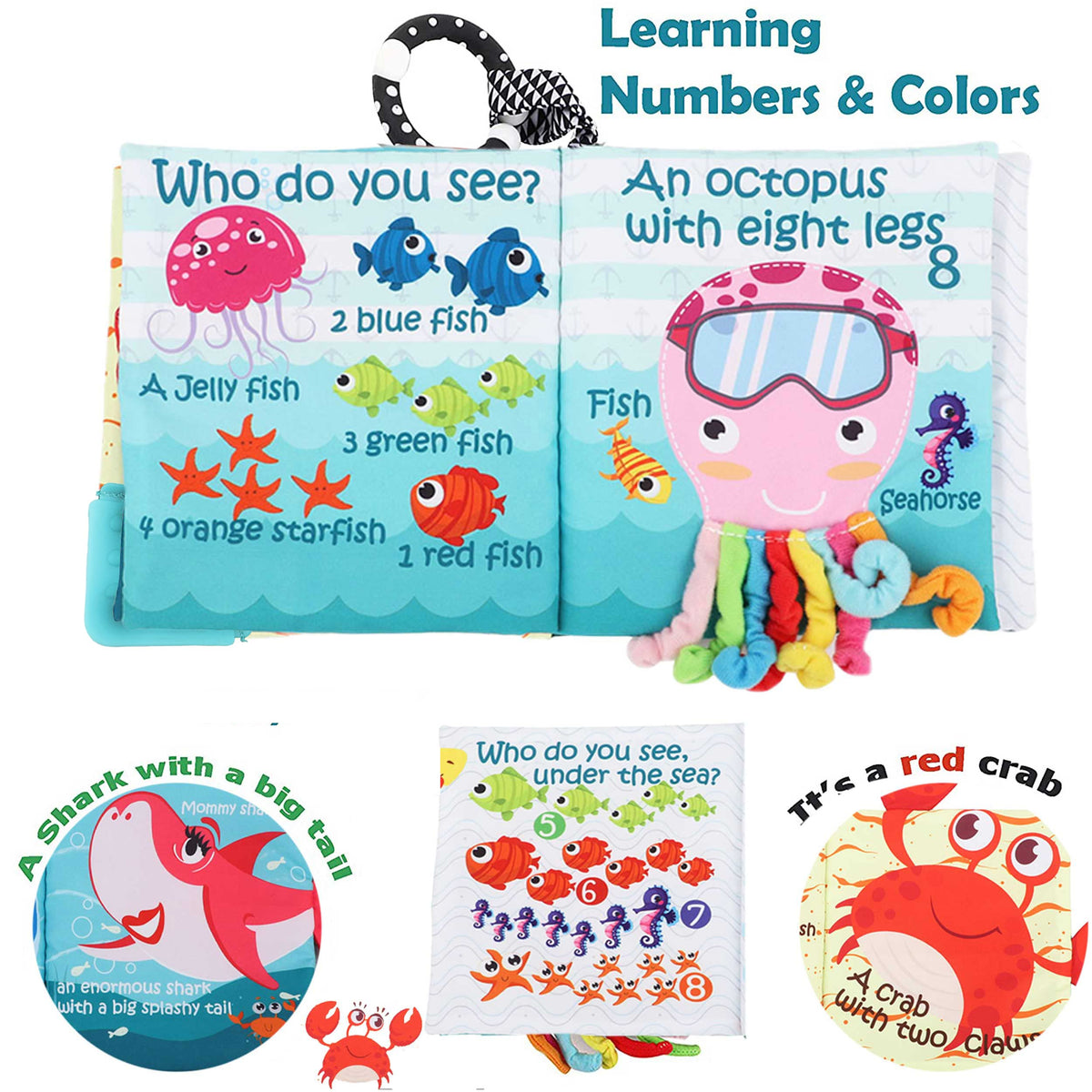 The Ocean Adventure Crinkle Baby Sensory Play Book with Teether Ring