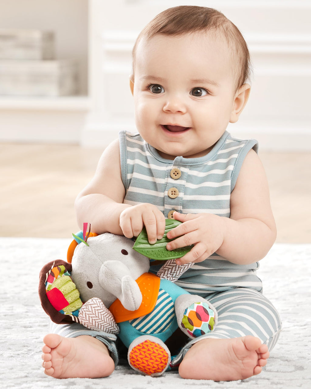 Elephant Teether with Rattles, Crinkles & On-the-Go Playtime Fun!