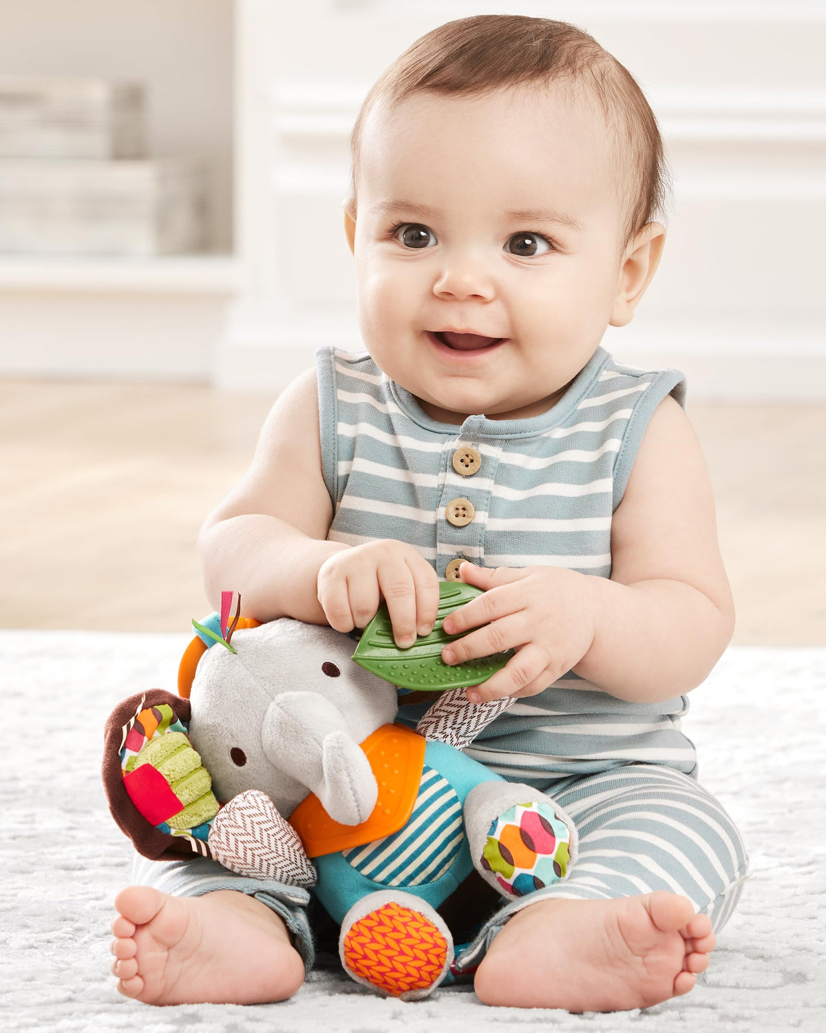 Elephant Teether with Rattles, Crinkles & On-the-Go Playtime Fun!