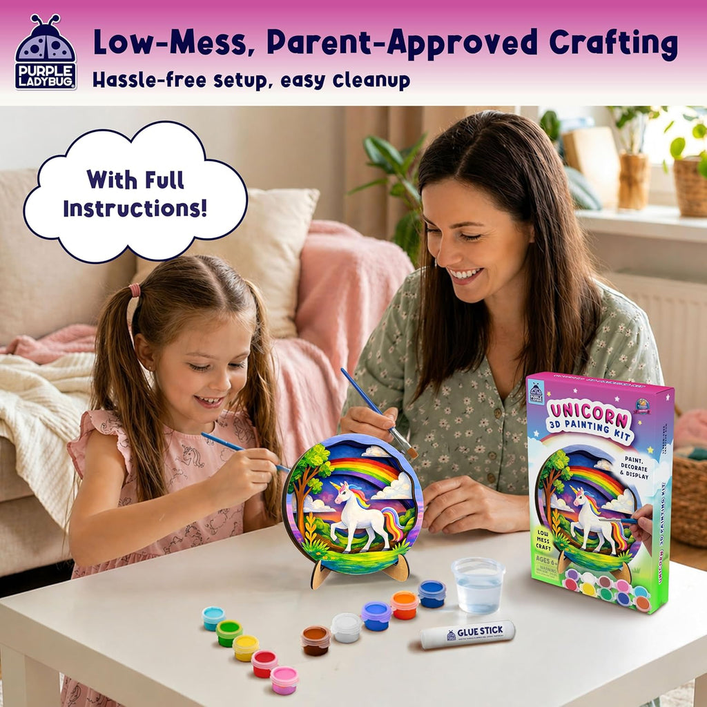 Create Your Own Magical Unicorn 3D Painting Kit for Kids Ages 6+ Wooden Arts and Crafts DIY Unicorn Decor Set