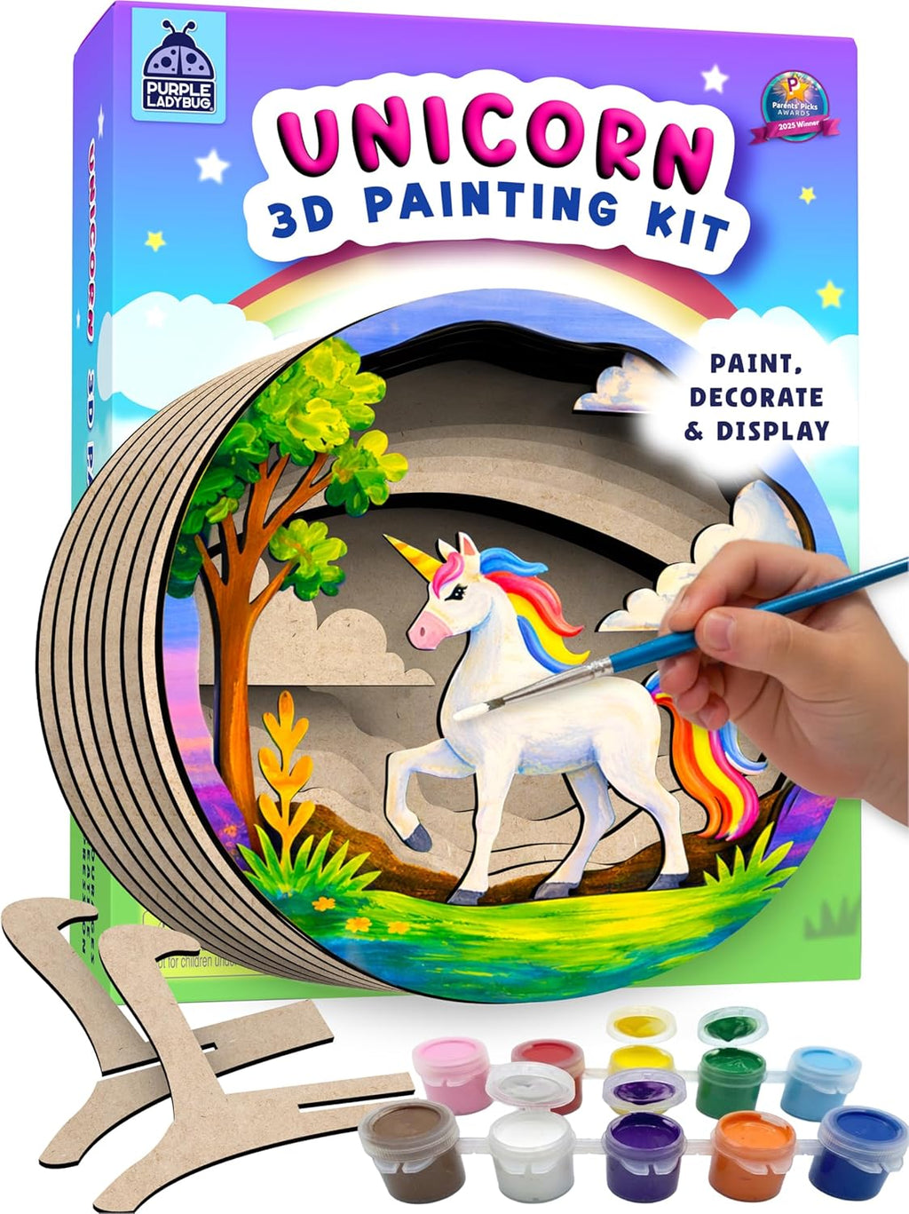 Create Your Own Magical Unicorn 3D Painting Kit for Kids Ages 6+ Wooden Arts and Crafts DIY Unicorn Decor Set