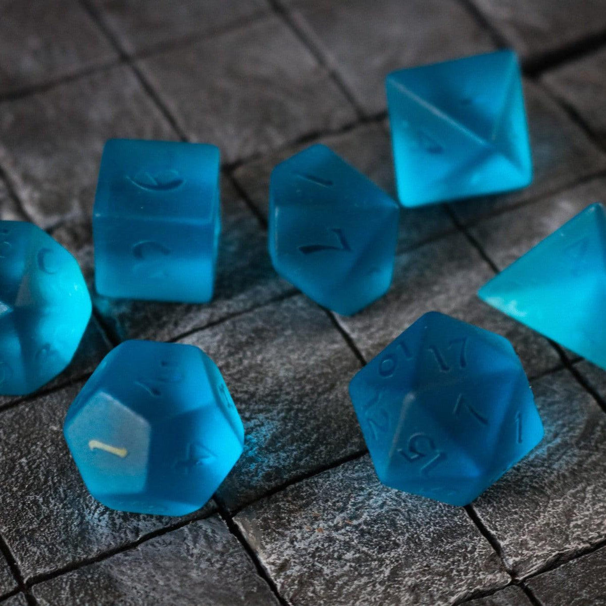 Blue Zircon Hand Carved Glass DND Dice Set