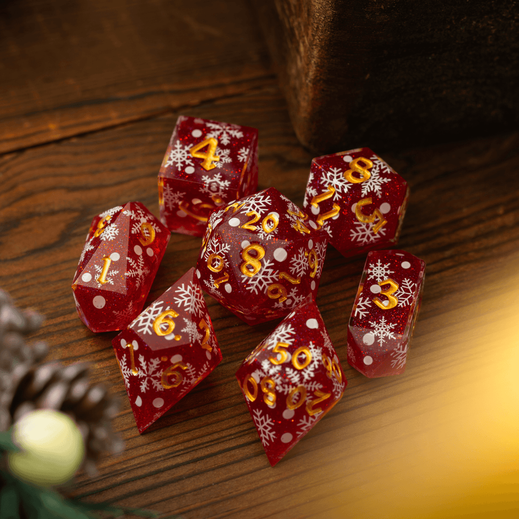 Christmas Red Snowflake Handmade Resin DND Dice Set