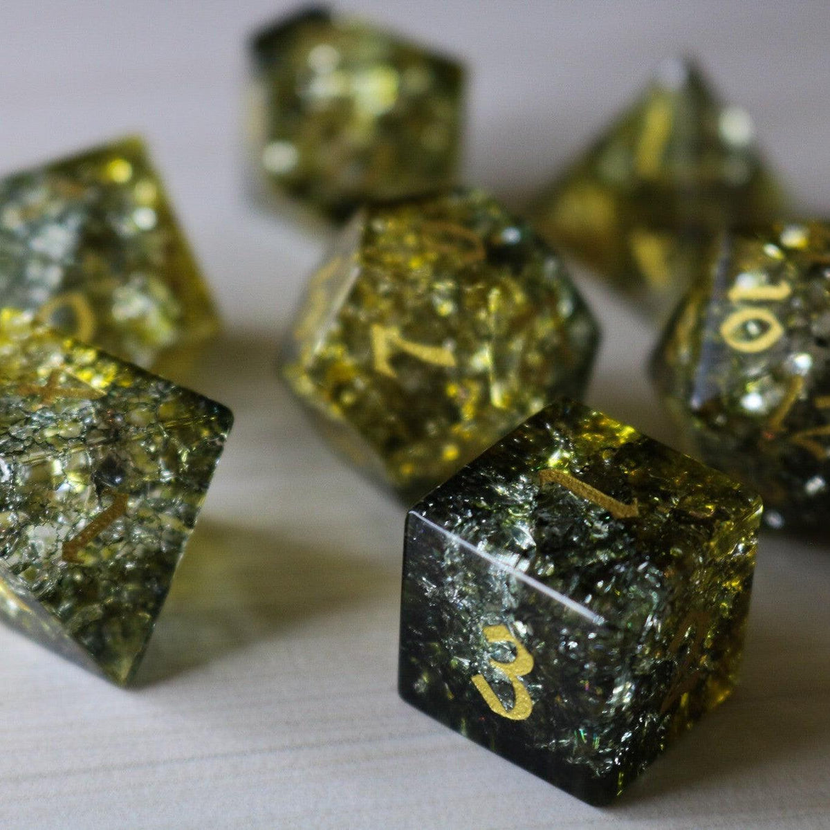 Dark Sun (Green And Yellow) Forge Fire Glass DND Dice Set