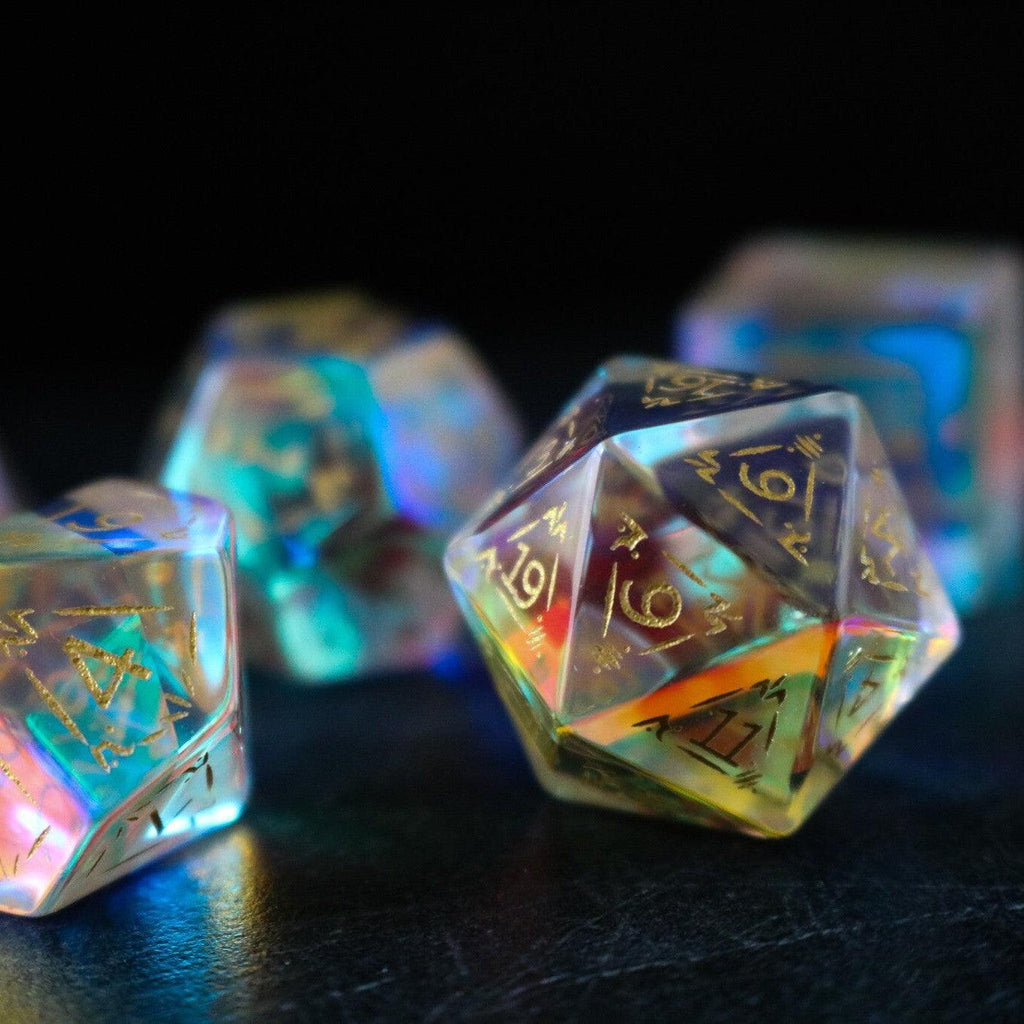 Dragon Shield Gemstone Dichroic Glass DND Dice Set