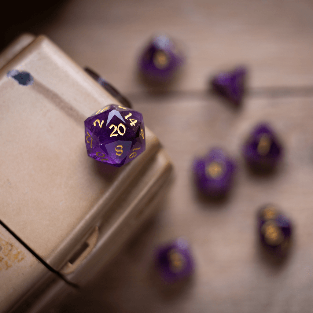 Dwarf Cut Purple Amethyst Gemstone Premium DND Dice Set