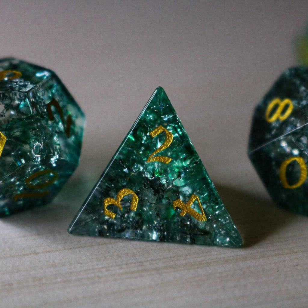 Elven Wood Green Forge Fire Glass DND Dice Set