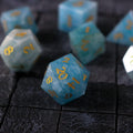 Gemstone Blue Aquamarine Stone Hand Carved DND Dice Set