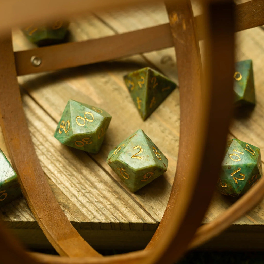 Gemstone Azurite Hand Carved DND Dice Set