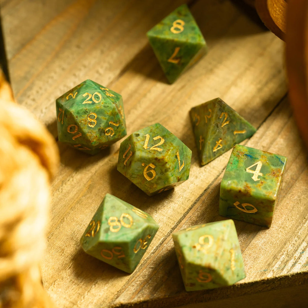 Gemstone Azurite Hand Carved DND Dice Set