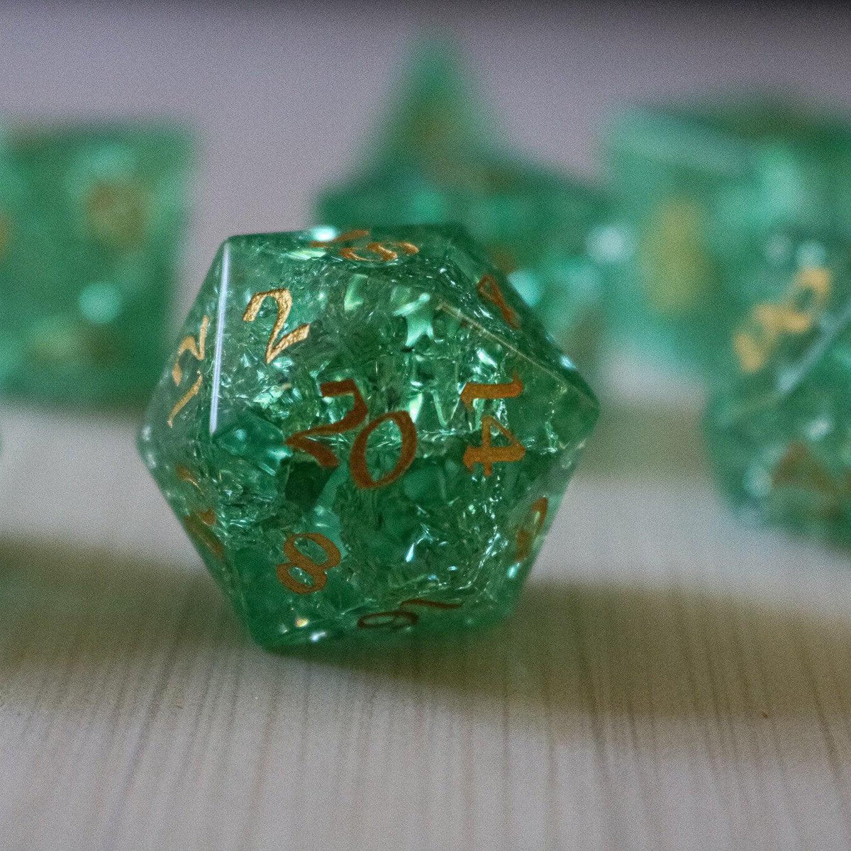 Green Lightning Cracked Glass DND Dice Set
