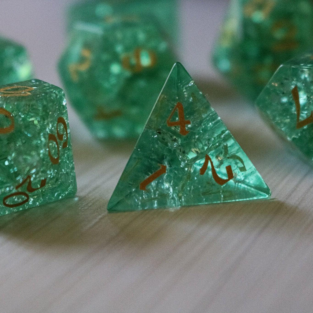 Green Lightning Cracked Glass DND Dice Set