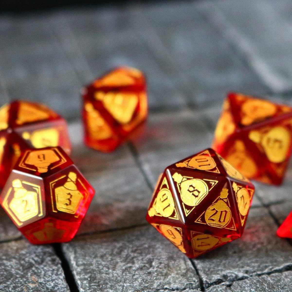 Health Potion Red Zircon Glass DND Dice Set