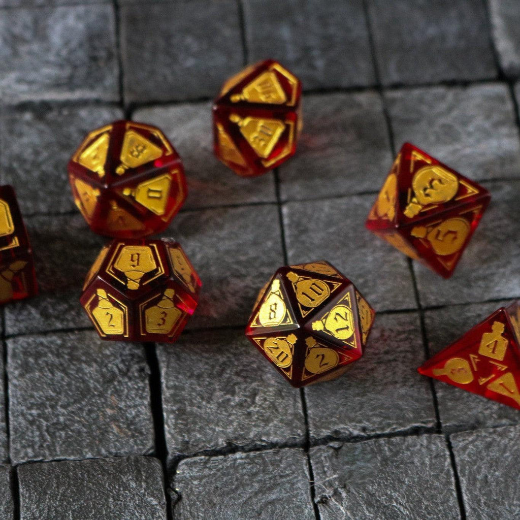 Health Potion Red Zircon Glass DND Dice Set