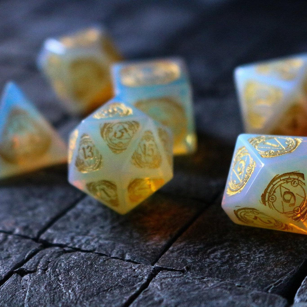 Mage Fury Gemstone Opalite Hand Carved DND Dice Set
