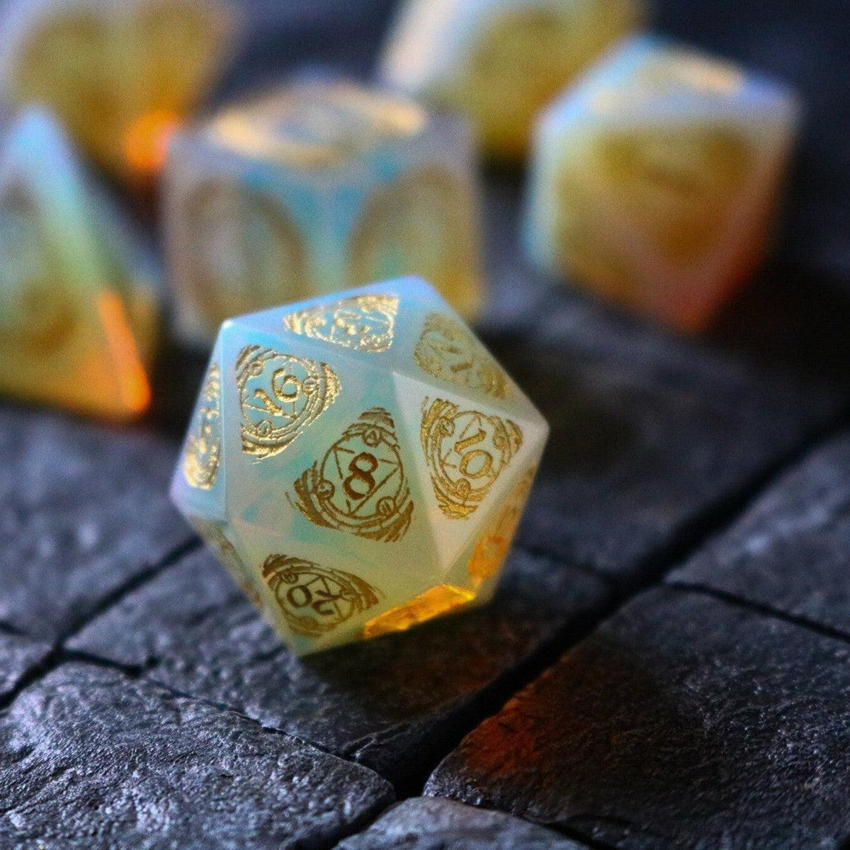 Mage Fury Gemstone Opalite Hand Carved DND Dice Set