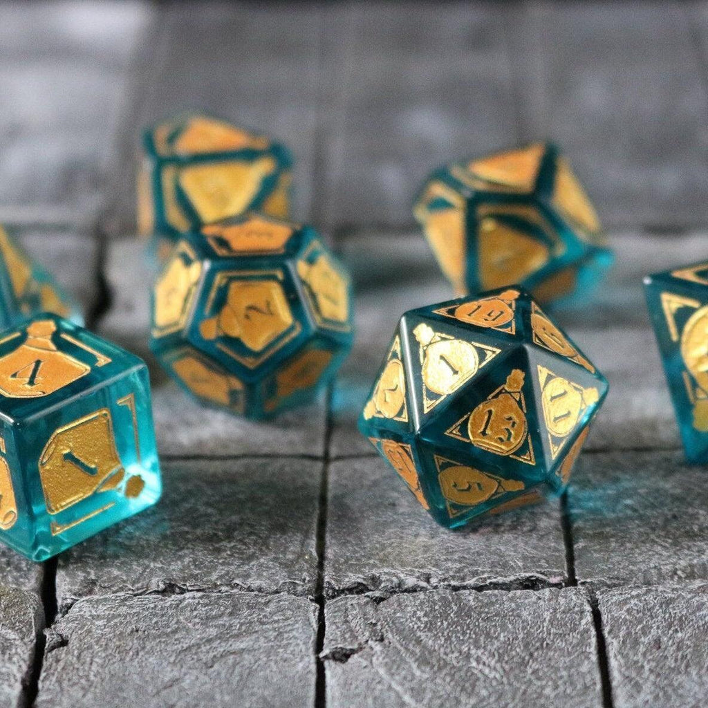 Mana Potion Blue Zircon Glass DND Dice Set