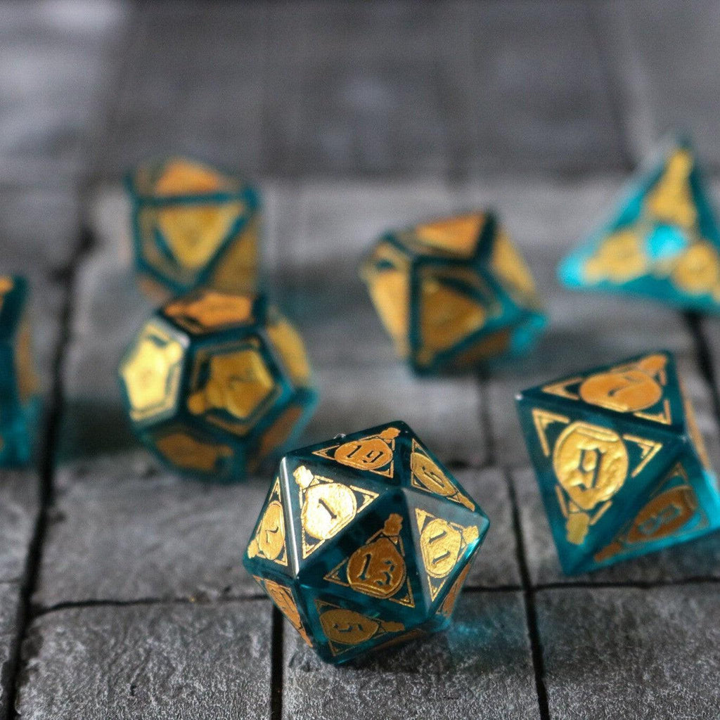 Mana Potion Blue Zircon Glass DND Dice Set