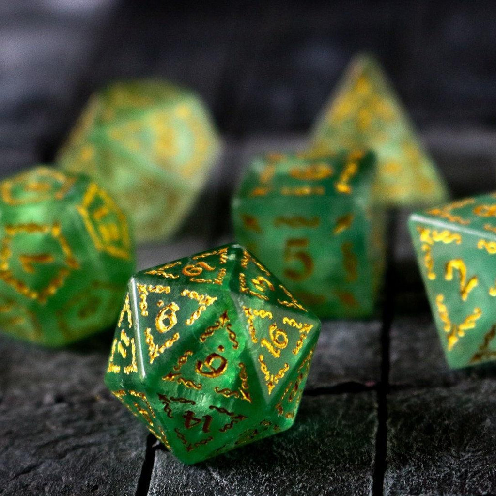 Vine Spike Green Fluorite Gemstone DND Dice Set