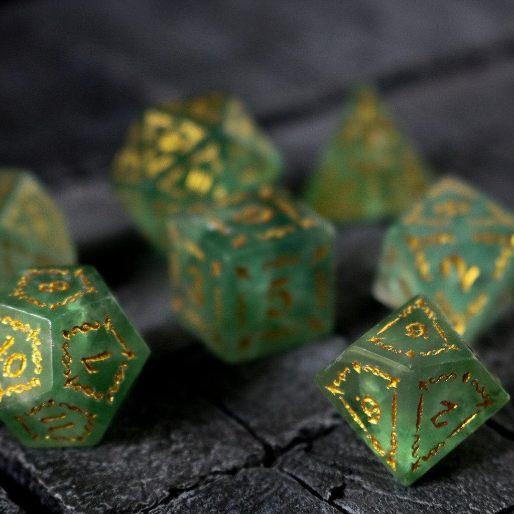 Vine Spike Green Fluorite Gemstone DND Dice Set