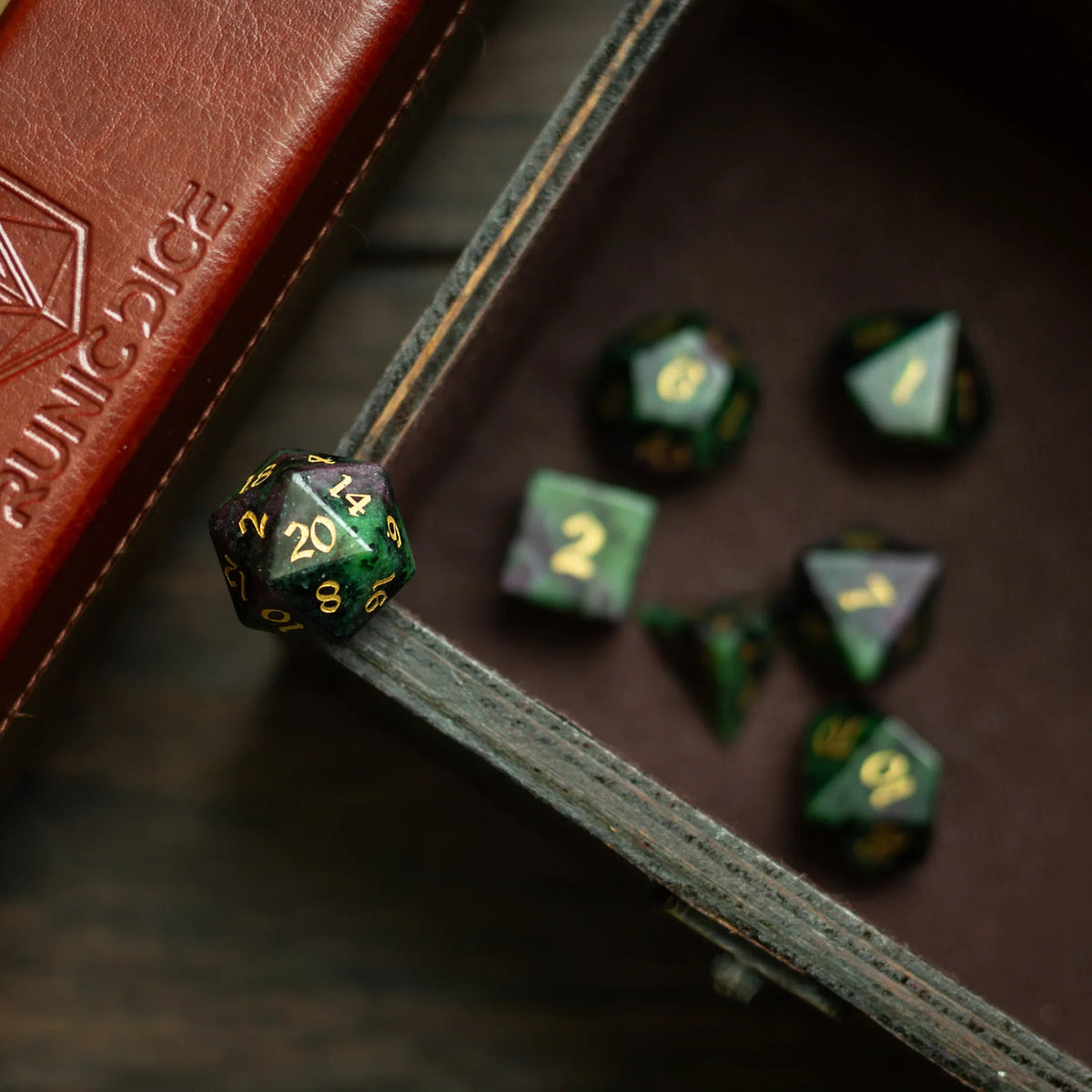 Zoisite Polyhedral Gemstone DND Dice Set