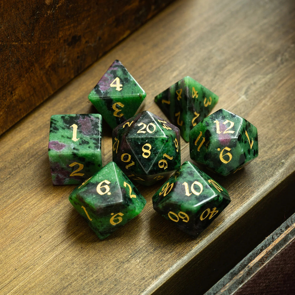 Zoisite Polyhedral Gemstone DND Dice Set
