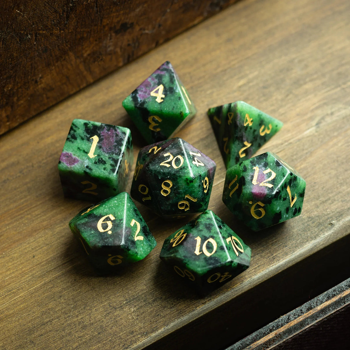 Zoisite Polyhedral Gemstone DND Dice Set